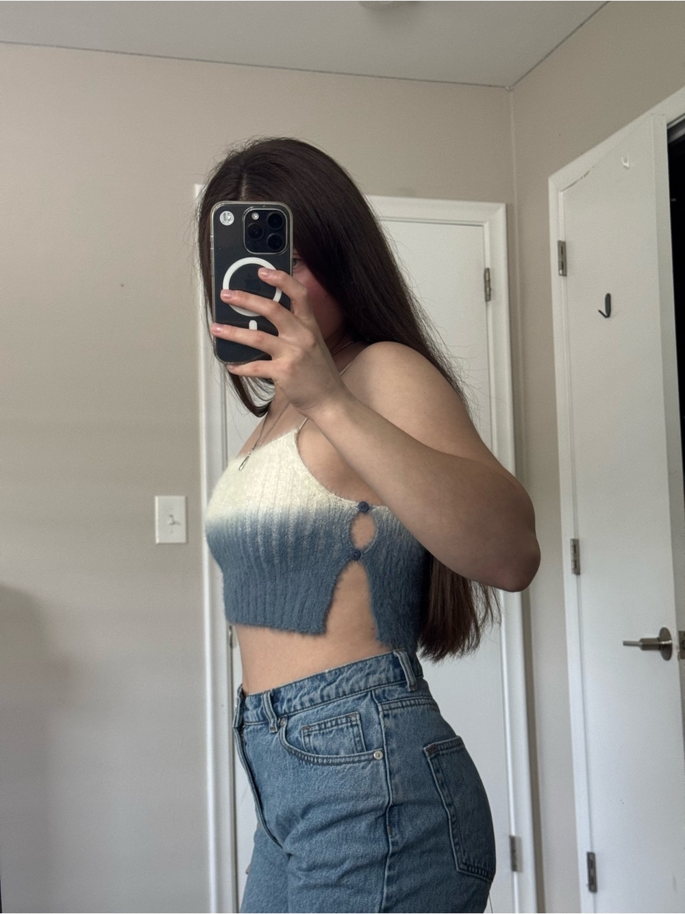 emory park Blue-to-Cream Gradient Knit Crop Tank